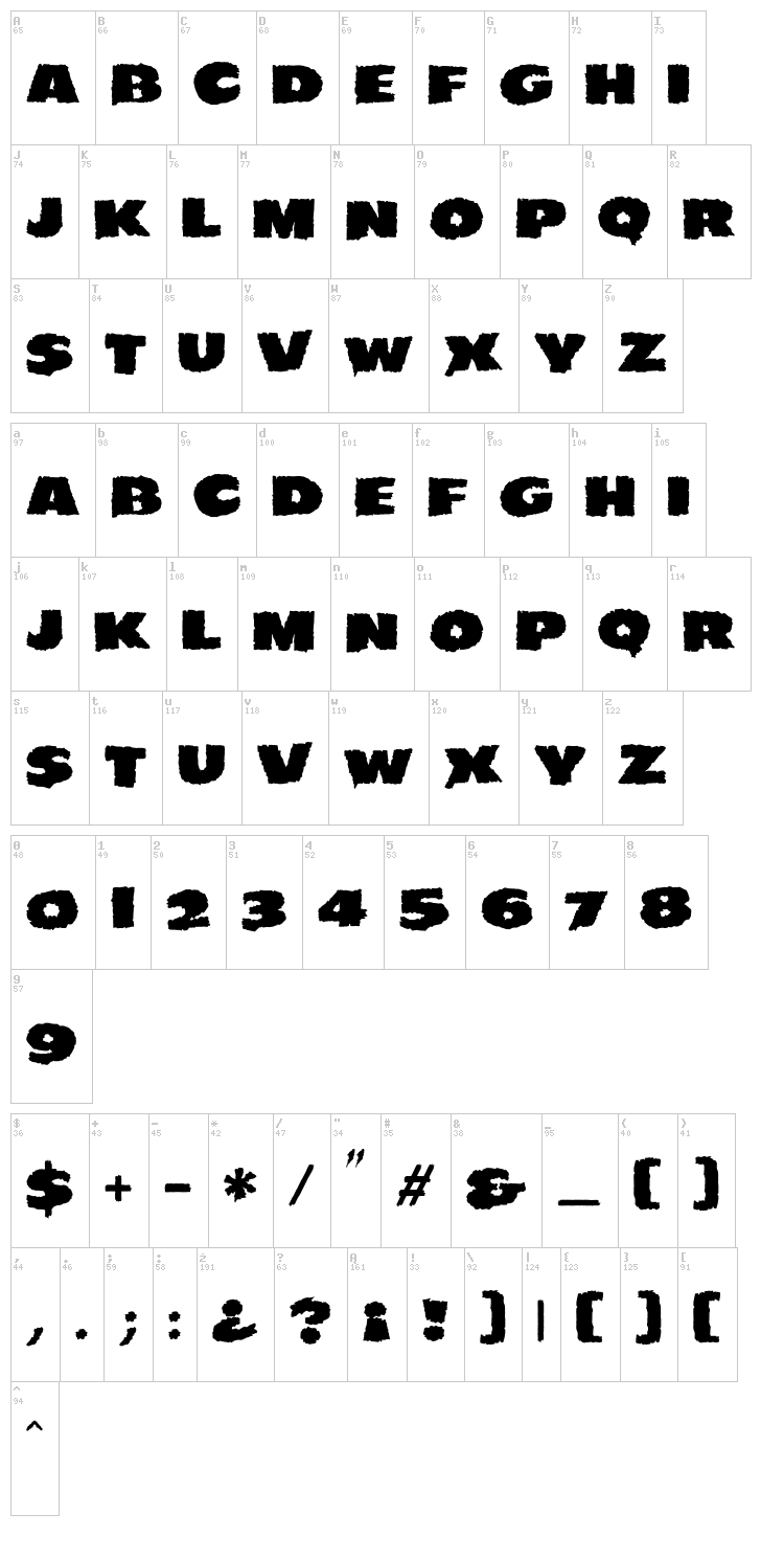 JMH Eerie font map